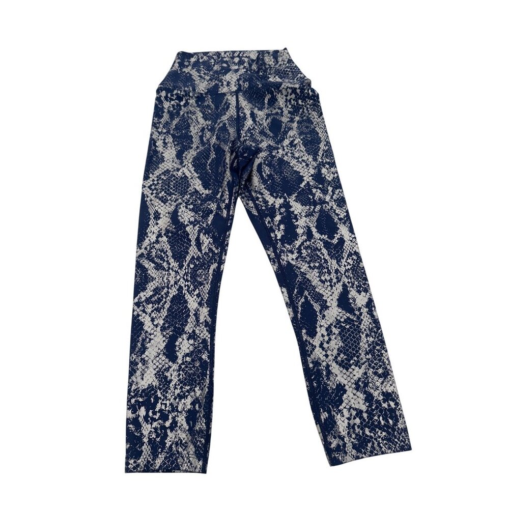 Carbon38 Metallic Snake High Rise Leggings Navy Blue Silver Snakeskin Yoga, XS